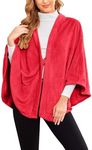 Ekouaer Women Wrap Shawl Open Front Sweater Cape Warm Winter Poncho Coat Oversized Thick Blanket Housewear Red