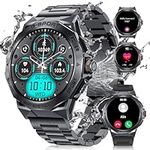 FOXBOX Military Smart Watch for Men with 1.43'' AMOLED Screen, Make/Answer Call, 5ATM Waterproof Outdoor Fitness Tracker Heart Rate Calorie Sports, 400mAh, Smartwatch Compatible iOS Android Black