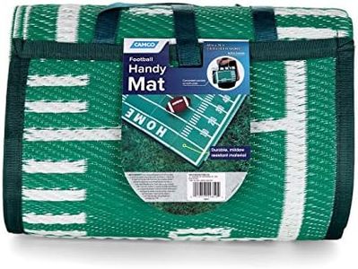 Camco 5'x 6-1/2' Handy Mat with Strap | Ideal for picnics, Beaches, RVing and outings | Weather-Proof and Mildew-Resistant | Football Field Print (42819)