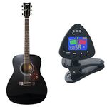 Yamaha F370 Full Size Steel String Acoustic Guitar - Traditional Western Body & ENO 20537 Clip on Guitar Tuner Clip on Ukulele Tuner Bass Tuner Violin Tuner Chromatic Tuner with Battery Included