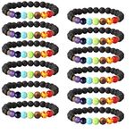 MILACOLATO 6-12PCS Lava Stone Bracelet Chakras Bead Natural Stone Bracelet Oil Diffuser Bracelet