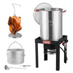 Feasto 30 QT Turkey Fryer Pot with Basket and Burner, Aluminum Crawfish Boiler Steamer with 50,000 BTUs Propane Gas Burner, Outdoor Cooker for Lobster, Crab, Shrimp Boiling and Turkey Frying