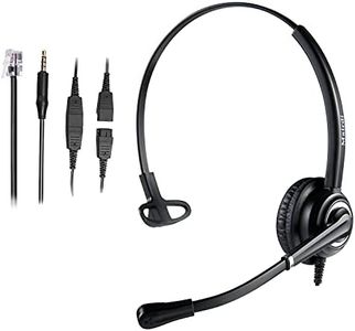 Telephone Headset RJ9 Call Center Headset with Noise Cancelling Microphone for Yealink Grandstream Snom Panasonic Plus 3.5mm Connector for iPhone Samsung HTC BlackBerry Most Android