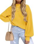 ZESICA Women's 2024 Casual Turtleneck Long Lantern Sleeve Oversized Ribbed Knit Pullover Sweater Jumper Top, Bright Yellow, Small