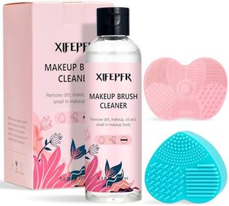 XIFEPFR Makeup Brush Cleaner Set, 6.8 Fl Oz Make Up Brush Cleaner Solution, Makeup Cleaner For Brushes, Sponge, Powder Puff, Makeup Brush Shampoo with 2pcs Brush Cleaning Mat, Vegan & Cruelty-Free