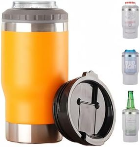 FAMKX 4 in 1 Stainless Steel Can Cooler Beer Bottle Insulator With 2 Lids, 14oz Double walled insulated Thermocooler &Travel Mug Holder Keeping Your Bevearge Cold (Yellow)