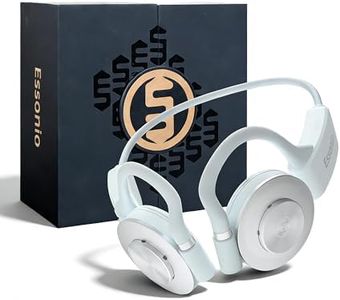 Essonio Open Ear Headphones - Ultra Deep Bass Wireless Bluetooth Air Conduction Headphones 3-Level Deep Bass Ultra-Wideband ANC 20H Play Multi-Point Connect Clear Call White