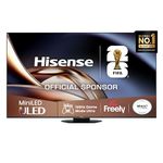Hisense 75" 75U8QTUK MiniLED QLED 165Hz Smart AI TV - Hi-View AI Engine PRO, 165Hz Game Mode Ultra, 4.1.2 Channel, Dolby Atmos, Quantum Dot Colour, Anti-Reflection PRO with Freely, YouTube, Netflix
