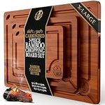 Deer & Oak 3-Piece Carbonised Bamboo Chopping Board Extra Large Set, Non-Toxic & Microplastic Free Wooden Chopping Boards for Kitchens, Dark Wood Style Serving and Carving Boards with Side Handle