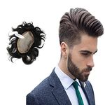 SkyHair SILK BASE Hair Patch for Men| 100% Remy Human Hair Wig| Skin Base for Real Looking Scalp| Undetectable Toupee| PREMIUM System| Install with Hair Patch Glue, Clips or Tape| (9x7, Dark Brown)