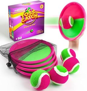 Qrooper Kids Outdoor Toys - Toss and Catch Game Set, Outside Yard Camping Beach Pool Toys Games for Boys Girls 3 4 5 6 7 8 9 10 Year Old, 4 Paddles 4 Balls (Pink+Pink)