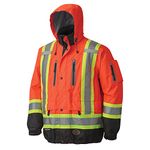 Pioneer High Visibility Premium Safety Bomber Rain Jacket, Hi Vis, Waterproof, Reflective, ANSI Class 3 Work Coat for Men, V1130160-L, Orange, Large