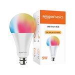 amazon basics - 9W Smart LED Bulb with Alexa, Google Assistant & Wi-Fi Enabled (Pack of 1, Multicolour, B22 Holder)