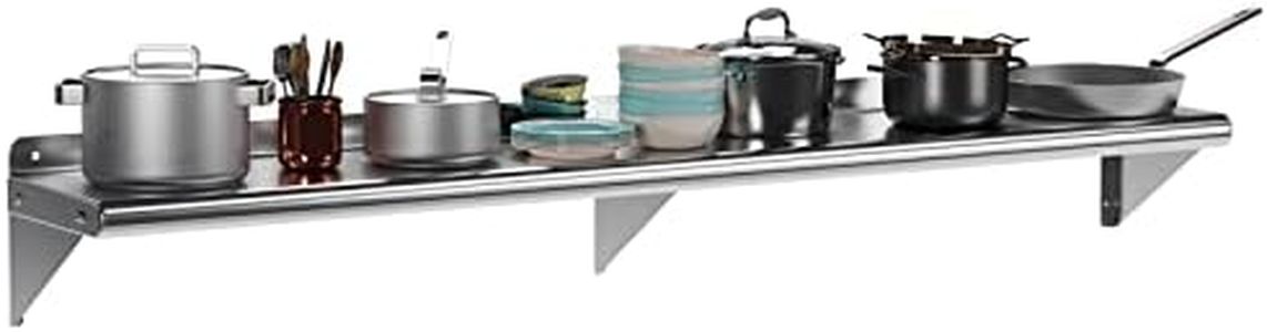 Garvee Stainless Steel Shelf with Backplash, [NSF Certified] 12" W*72" L Shelf for Hanging Pots, Pans in Home Kitchen, Restaurant & Laundry Room