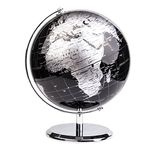 Exerz World Globe (Dia 8-Inch / 20cm) Black – Educational/Geographic/Modern Desktop Decoration - Stainless Steel Arc and Base/Earth World Globe - Metallic Black - School, Home, and Office