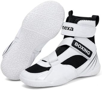 Mavonexa Kids Boxing Shoes Boys Girls Youth Wrestling Shoes Lightweight Breathable Fitness Training Powerlifting Sneakers (White Black 4.5)