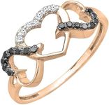 Dazzlingrock Collection 0.15 Carat (Cttw) 18K Black & White Diamond Three Heart Infinity Love Ring, Solid Rose Gold, Size 7.5