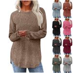 Today Show Deals of The Day Deal Knit Tops for Women Loose Fit Dressy Crew Neck Sweater Tunic 2046 Casual T Shirt Pullover High Low Curved Hem Blouse(Khaki XX-Large)