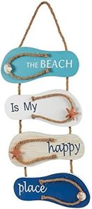 Juvale Wooden Beach Wall Hanging Decor Sign, Flip Flop Beach Decorations for Home, Bathroom, Living Room, Bedroom and Dining Room, The Beach is My Happy Place (8.7x20.9 In)