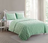 VCNY Home - Queen Pinsonic Quilt Set, 3-Piece Bedding with Matching Shams, Coastal Room Decor (Shore Green, Queen)