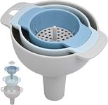 OLWICK 4 in 1 Multifunctional Kitchen Filter Oil Pot Funnel Set with Handle and Removable Strainer Insert Plastic Funnel 6/8/10 cm Diameter Dishwasher Safe Kitchen Household Gadget(Nordic Blue) (Pack Of 1)