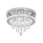 Deckrico Modern K9 Crystal Chandelier 3 LED Lights Stainless Steel Pendant Lamp Flush Mount Light Fixtures for Dining Room Bathroom Bedroom Living Room (Cool White)