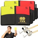 mwellewm 2PCS Referee Cards Set, Football Referee Red and Yellow Cards with Whistle Lanyard, Sports Ref Kit Score Book for Football Soccer Match