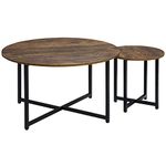 HOMCOM Round Coffee Table, Set of 2 Side Table with Metal Frame, Industrial End Table for Living Room Bedroom, Rustic Brown