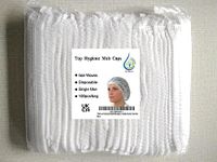 TOP HYGIENE WHITE DISPOSABLE MOB CAPS 100/PK, Catering Hair net Covers, Hygiene Hair Caps with Elastic Stretch Band.