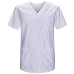 MISEMIYA - Scrub Top Unisex Scrubs - Medical Uniform V-Neck Tunic Scrub Top 817 - Large, White