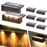 Solpex Solar Lights for Outdoor, 8 Pack Solar Stair Lights, Waterproof Solar Fence Lights for Outdoor Stairs, Steps, Fence, Garden, Yard, Patio, Gutter, Pathway, Decoration (Warm White,Brown)