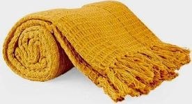 DOLCE CASA Soft Cotton Throw Blanket | Used Both Indoor and Outdoor | Blanket for Living Room, Sofa, Bed & Chair | 130x170 cm - Yellow