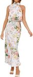 PRETTYGARDEN Women's 2025 Summer Satin Dress Elegant Sleeveless Mock Neck Cocktail Party Maxi Dresses (Print White,Large)