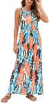 Hount Maxi Dresses for Beach Vacation Women Summer Casual Floral Print Sundresses Leaf Print S
