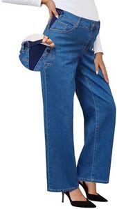 OUGES Womens Stretchy Maternity Jeans Loose Fit Straight Leg High Waist Denim Wide Leg Business Casual Work Pants Pregnancy Must Haves Mom Jeans Trendy Maternity Clothes with Pockets(Blue,XXL)