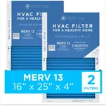 MEDIFY PRO 16x25x4 Filter - MERV 13 - E11 Media - Air Cleaning - Pleated HVAC AC Furnace Air Filters Replacement - (MERV 13, 2-Pack)