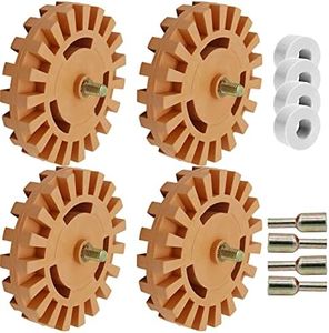 4Pack Eraser Wheel Decal Remover 4 Inch Adhesive Remover Wheel with Drill Adapter, Adhesive Sticker Remover Tool for Removing Pinstripe, Sticker, Vinyl Decal, Emblem, Graphics from Cars, RVs, Boats