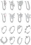 Milacolato 16Pcs Nose Cuff Fake Nose Ring Hoop Clip on Nose Ring Cubic Zirconia Fake Septum Nose Ring Cartilage Tragus Ring Nose Cuff Non Piercing for Women Men Silver