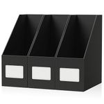 JiaWei Pack of 3 Magazine File Holders, 10.5 cm Wide, Thicker Bottom, Made of 1800 g/m² Extra Sturdy Cardboard, A4 Document & Magazine Rack, for Storing Books Office Supplies - Black