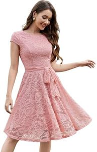MuaDress 6008 Women Short Lace Bridesmaid Dresses with Cap-Sleeve Formal Party Dresses X-Large Blush