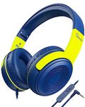 ELECDER Kids Headphones, S8 Wired Headphones for Kids with Microphone for Boys Girls, Adjustable 85dB/94dB Volume Limited, 3.5 mm Jack for School/Kindle/Smartphones/Tablet/Airplane Travel(Navy/Green)