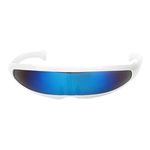 UJEAVETTE® Futuristic Narrow Cyclops Color Mirrored Lens Visor Sunglasses White Frame Blue Mirrored