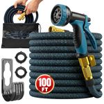 100ft Garden Hose with 10 Function Spray Nozzle, Expandable Garden Hose, 3/4" Easy Removal Solid Brass Connector, Flexible Water Hose, Extra Durable Material, Black&Blue by Luft