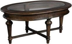 Hekman Furniture Oval Glass Coffee Table Wellington Finish, Mindi Veneers & Select Solids Mid Century Modern Living Room Furniture, Beveled Glass Turned Top Tapered Legs Best for Farmhouse