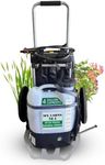 Backpack Sprayer MY4SONS M4 4-Gallon - Cordless Water Sprayer for Plants, Refillable Pressurized Sprayer, Adjustable Wand, Heavy Duty - Includes 15ft Extension Hose - 7-inch Wheels Cart w/Secure Strap