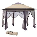 Invezo 13 x 13 feet Hexagonal Pop Up Garden Gazebo with Mosquito Netting Outdoor Canopy Tent Big Size for Garden (Khaki)