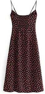 Omoone Women's Floral Dress Low-Cut Square Neck Spaghetti Strap Tie Bodycorn Dresses, 02 Black, Small