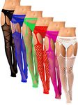 Syhood 6 Pairs Women Fishnet Thigh High Stockings Lace Tights Suspender Pantyhose Stockings Halloween costumes(Bright Color)