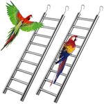 2pcs Parrot Ladders, 9-Step Bird Exercise Toy Play Ladder with Hooks for Cages, Rust-Proof Stainless Steel Climbing Ladder Perch Toy for Parrots Parakeets Cockatoos Lovebirds, Easy to Clean