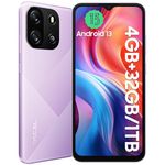 OSCAL FLAT 1C Mobile Phones Android 13 Smartphone, 6.52" HD+ Water Drop Screen, 4GB+32GB/TF 1TB, Octa Core, 4700mAh, 4G Dual Sim Phone, Face Unlock, GPS, OTG, Eye-care Mode, Power Saving Mode - Purple